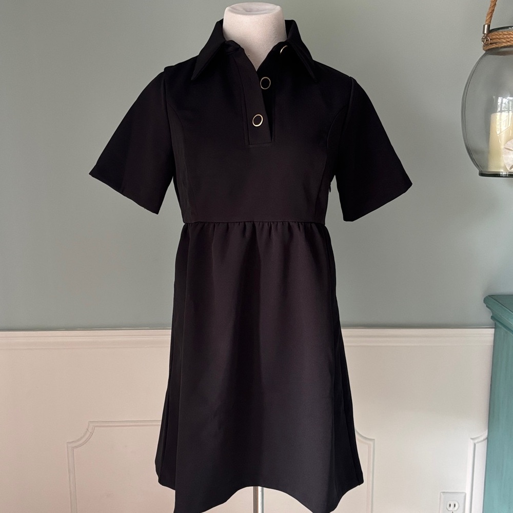 Pomander Place / Tuckernuck Black Arnelle Short Sleeve Collared Mini Dress